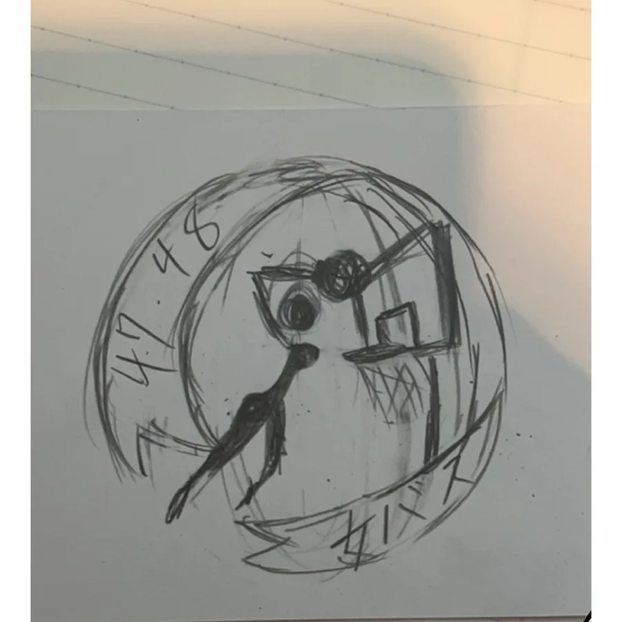 シュートする選手を描いた鉛筆の手書きラフ