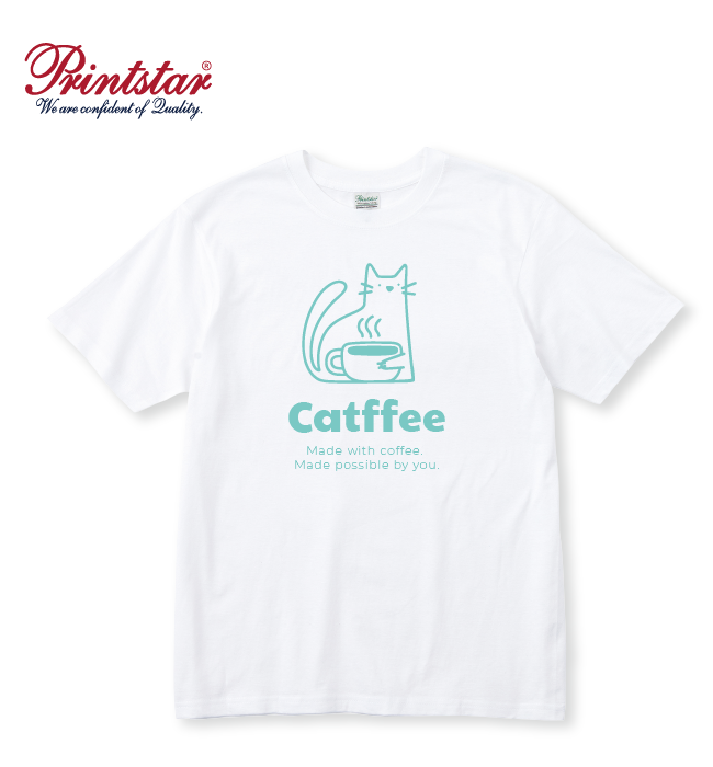 ノベルティ用オリジナルTシャツのイメージ（ホワイトTシャツにミントグリーン1色でロゴをプリント）