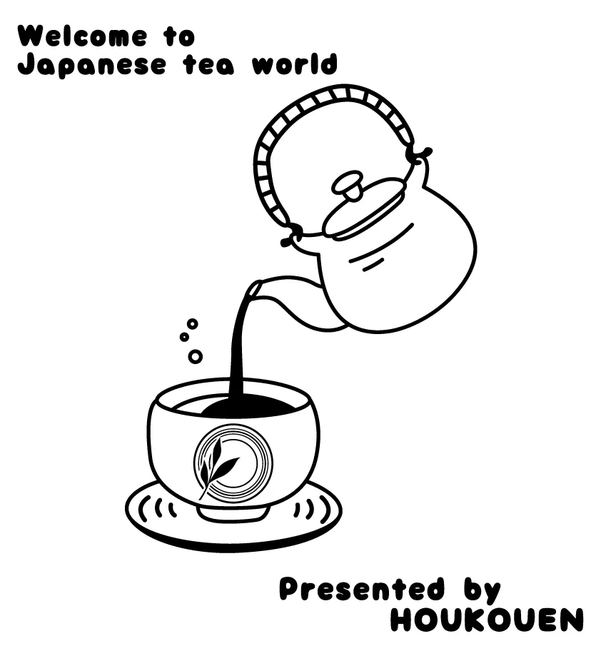 背中に大きく入った急須と湯のみのイラスト・Presented by HOUKOUEN